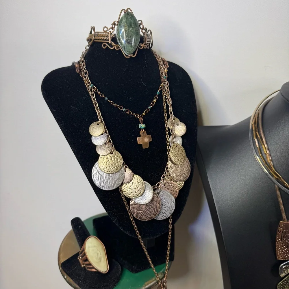33 Piece COPPER JEWELRY BUNDLE Necklaces-Bracelets-Earrings-Rings Multi Tone - Picture 2 of 12
